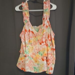 Floral Ruffle Strap Women's Tank Top - Pink Multi